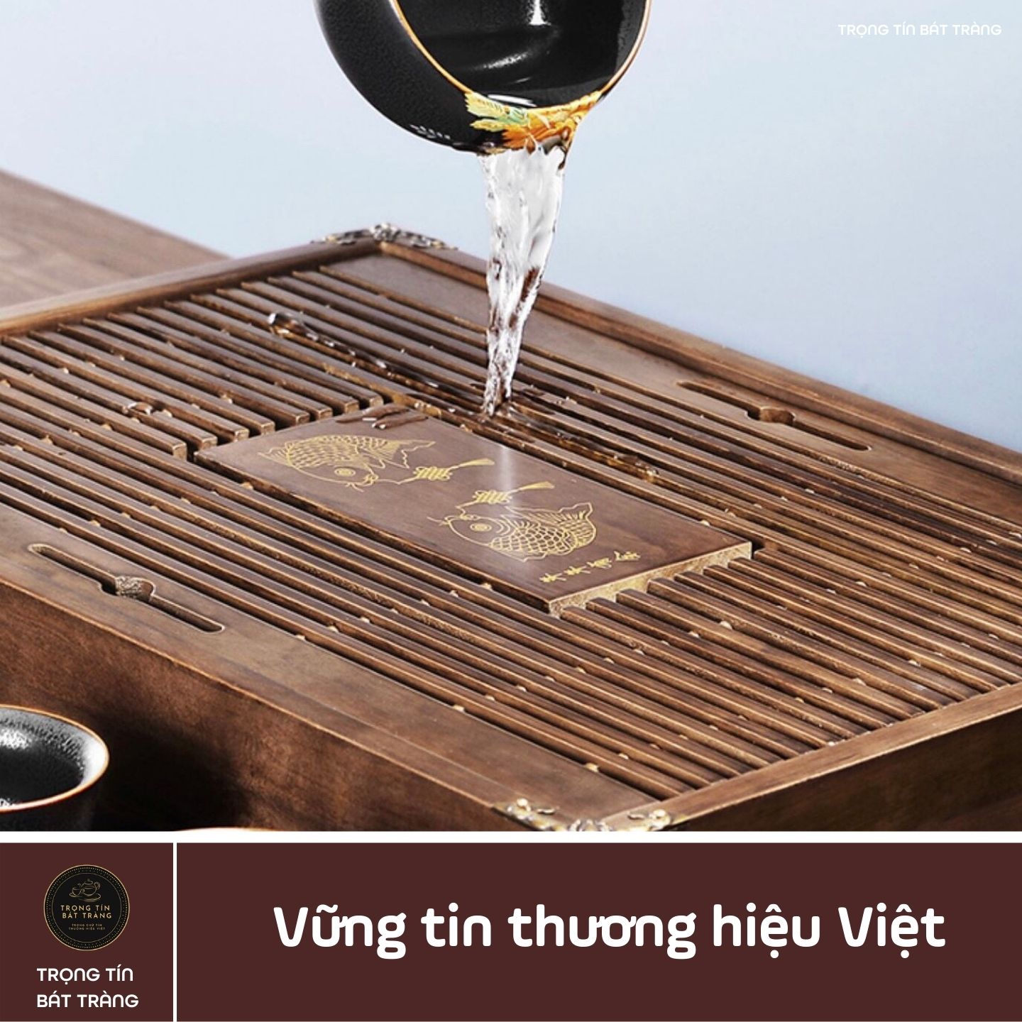 KT 27 Khay Trà Tre Cao Cấp Chữ Nhật Trung Kích Thước 43*27*5.5