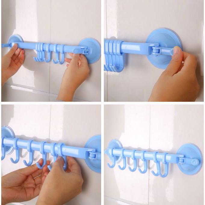Móc hút chân không kèm 6 móc tiện dụng dùng treo đồ nhà tắm, nhà bếp
