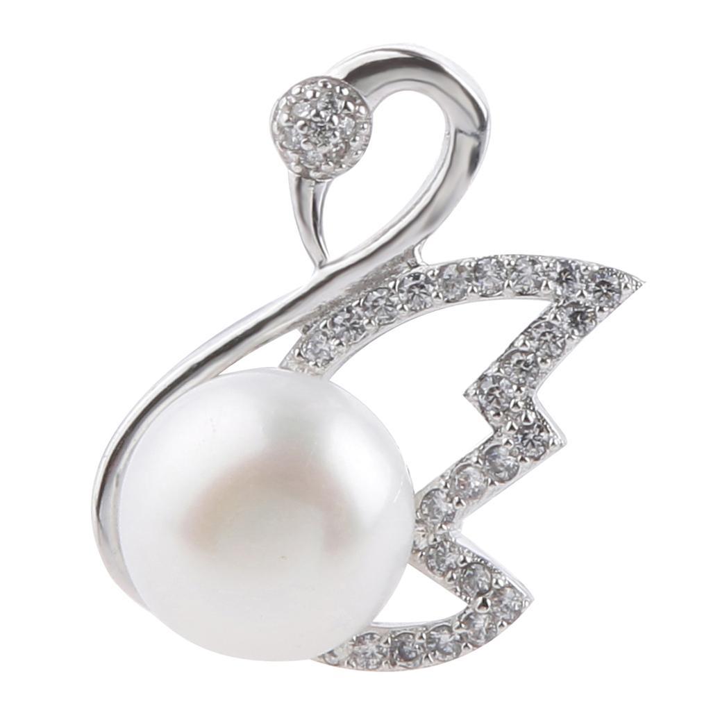 Sparkly Clear White Genuine Freshwater Pearl Swan Necklace Pendant Jewellery