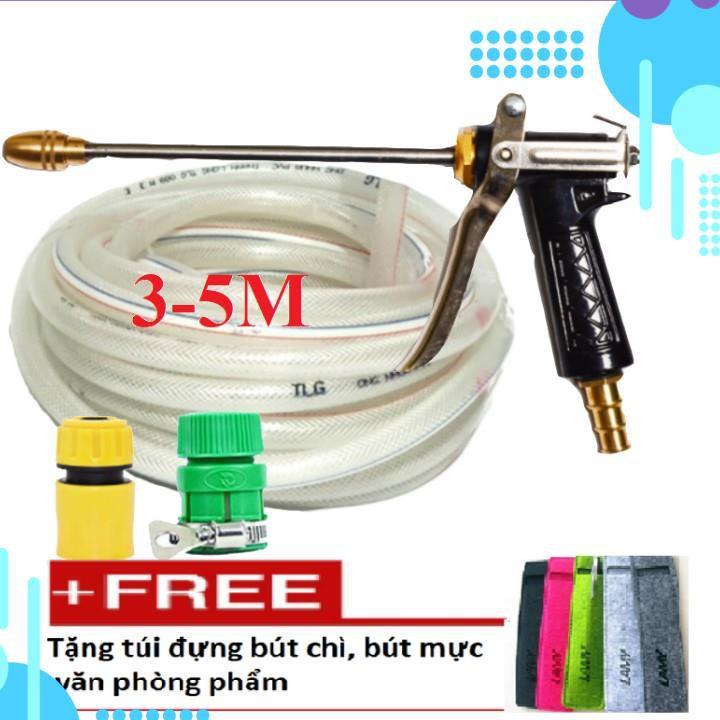 Bộ dây vòi xịt nước rửa xe,tưới cây ,tăng áp 3 lần,loại 3m, 5m 206318H đầu đồng, đai+ túi đựng bút