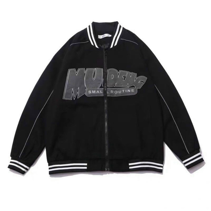 Áo Khoác Dù - Gió 2 Lớp Cao Cấp Sọc Tay Phát Sáng In Chữ MUDENG Kiểu Bomber Có Khóa kéo Zip
