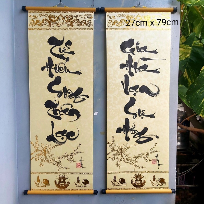 Tranh thư pháp Gia Hòa Vạn Sự Hưng ý nghĩa 1 cặp như hình - Tặng chữ thư pháp- viết chữ thư pháp theo yêu cầu - quà tặng lưu niệm, du lịch, tổ chức sự kiện