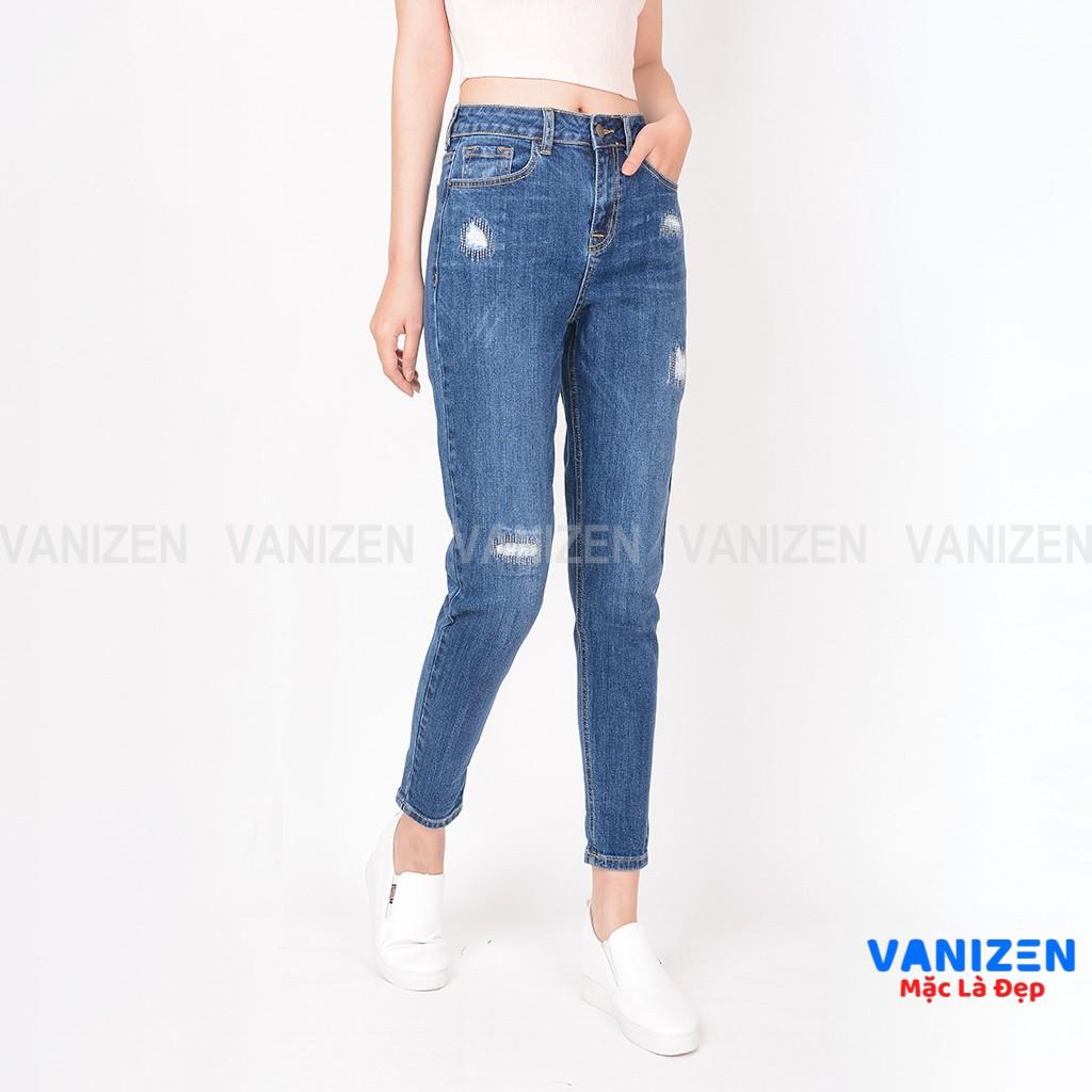 Quần jean nữ ống rộng baggy đẹp lưng cao cạp căn bản rách thêu hàng cao cấp mã 461 VANIZEN