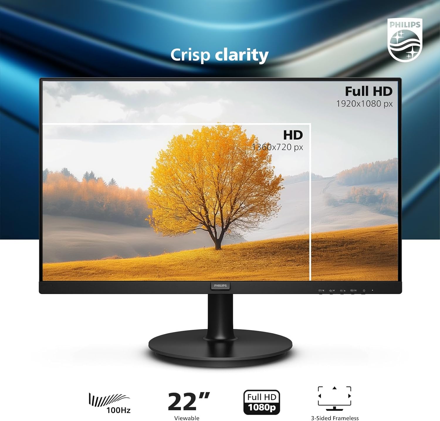 Màn hình máy tính 22inch Philips 221V8LB (21.5&quot; VA Full HD 100Hz 4ms, HDMI+VGA) - Hàng chính hãng DigiWorld phân phối