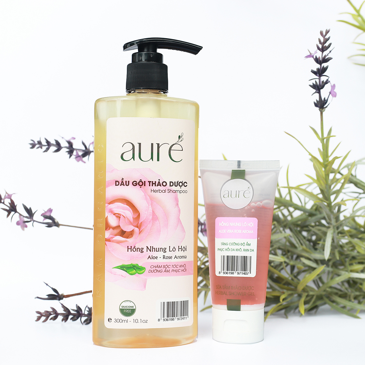 [AURÉ Tặng Quà] Dầu gội thảo dược, Hồng nhung Lô hội, Chai 300ml + TẶNG Sữa tắm thảo dược, Tuýp 50ml