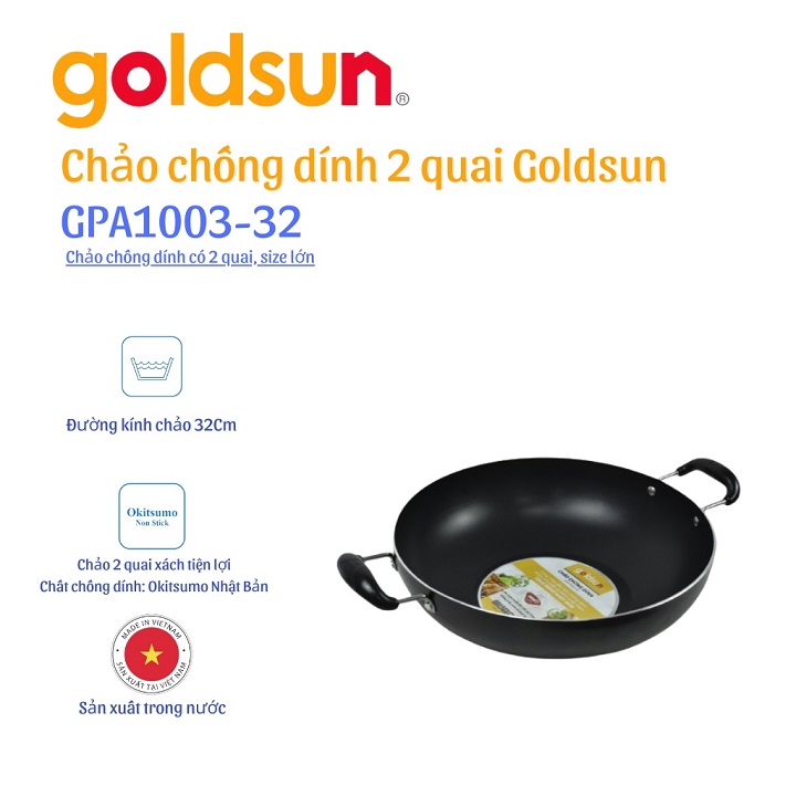 Chảo Chống Dinh 2 Quai Size Lớn 32 CM Gold.Sun Cao Cấp