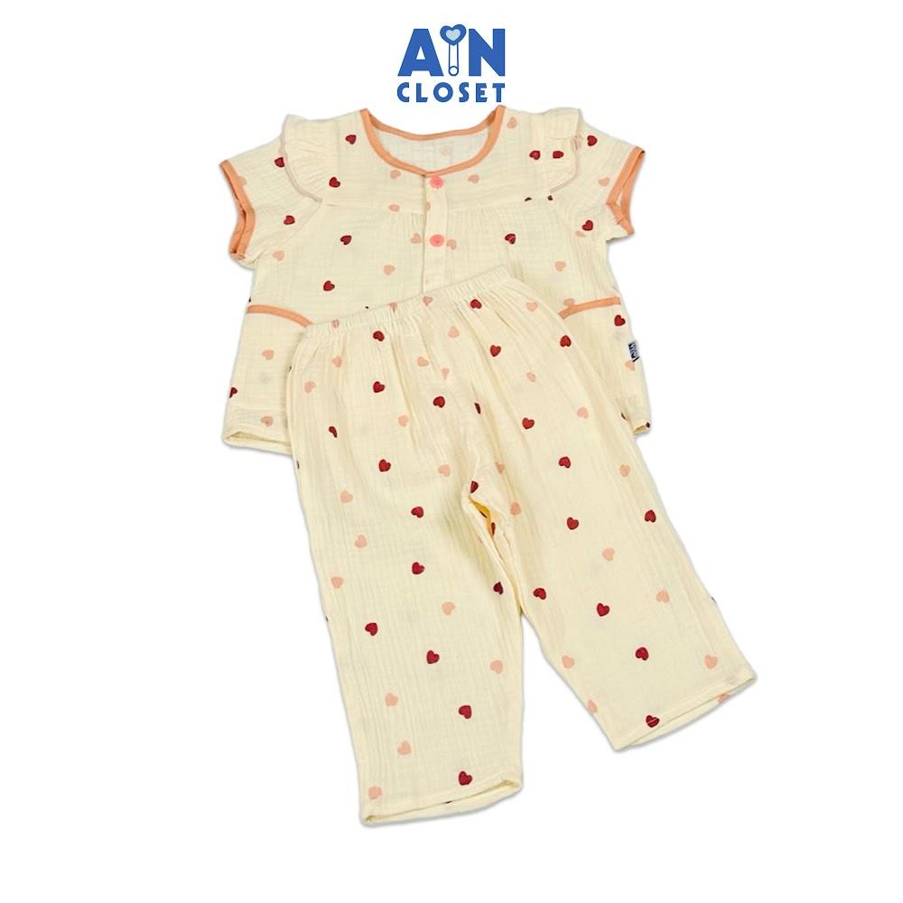 Bộ quần áo Dài tay ngắn bé gái họa tiết Tim Hồng Phai Xô muslin - XHADBGVSNYGA - AIN Closet