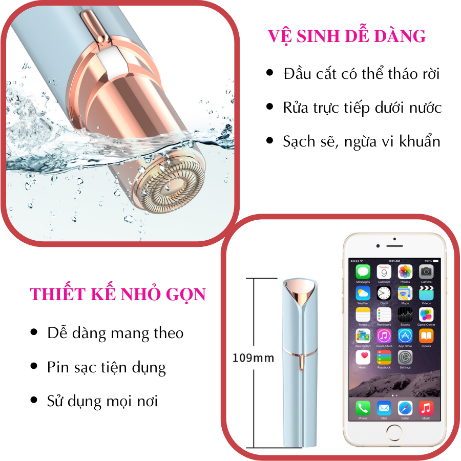 Máy cạo lông đa năng phụ nữ Boorui - Bút triệt phần tay, chân, bikini... thẩm mỹ cho phái đẹp sạc, USB an toàn