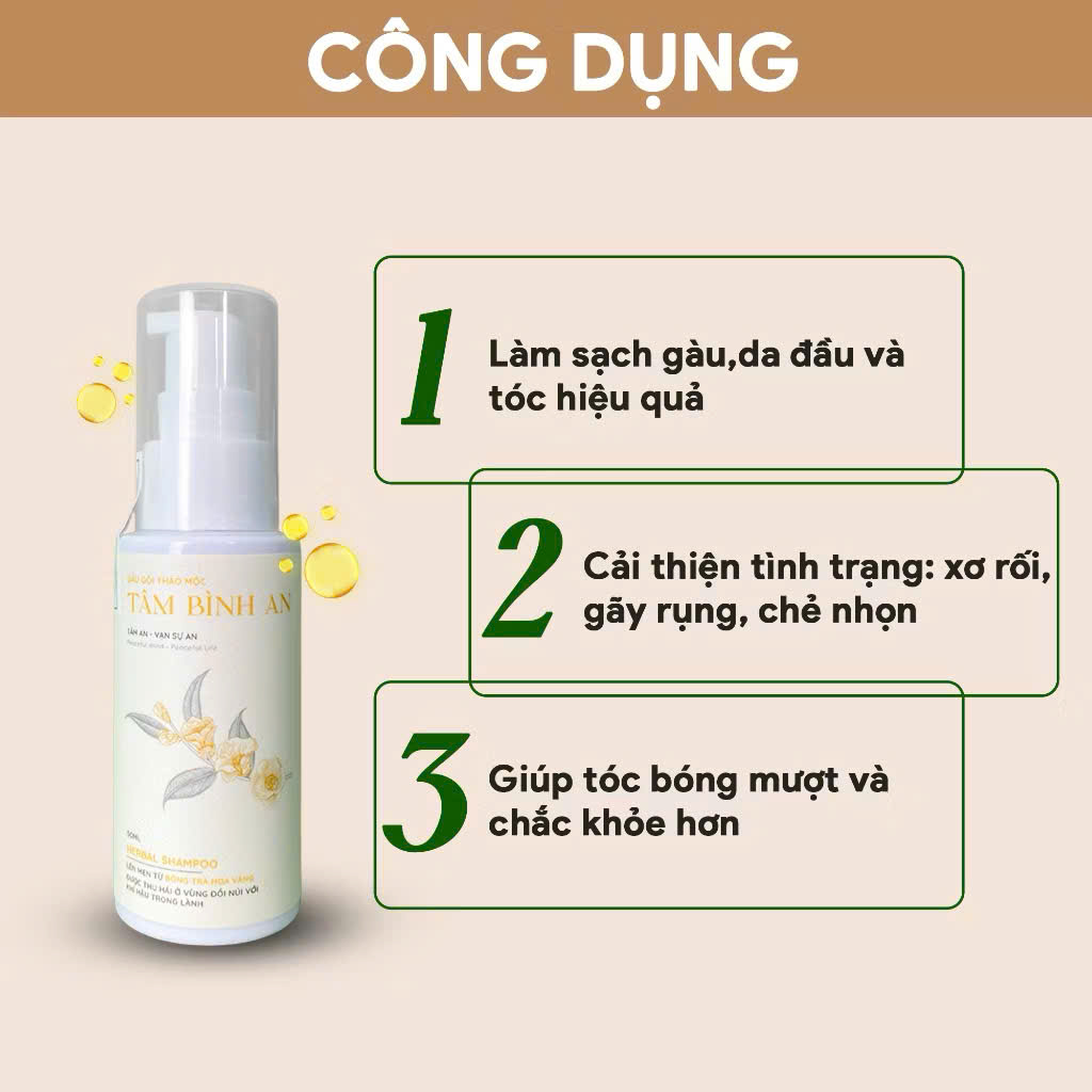 Dầu Gội Tâm Bình An giữ tron tinh túy từ các nguyên liệu thiên, cung cấp dưỡng chất từ dược liệu quý Trà Hoa Vàng - 500ml