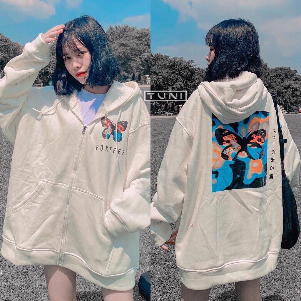 Áo Khoác Hoodie Áo Khoác Thun Nỉ Dây Kéo Hình Bướm -