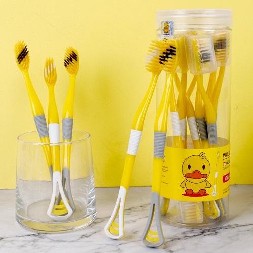 Hộp 8 Chiếc Bàn Chải Đánh Răng Vịt Vàng G-Duck Có Kèm Đầu Cạo Rơ Lưỡi