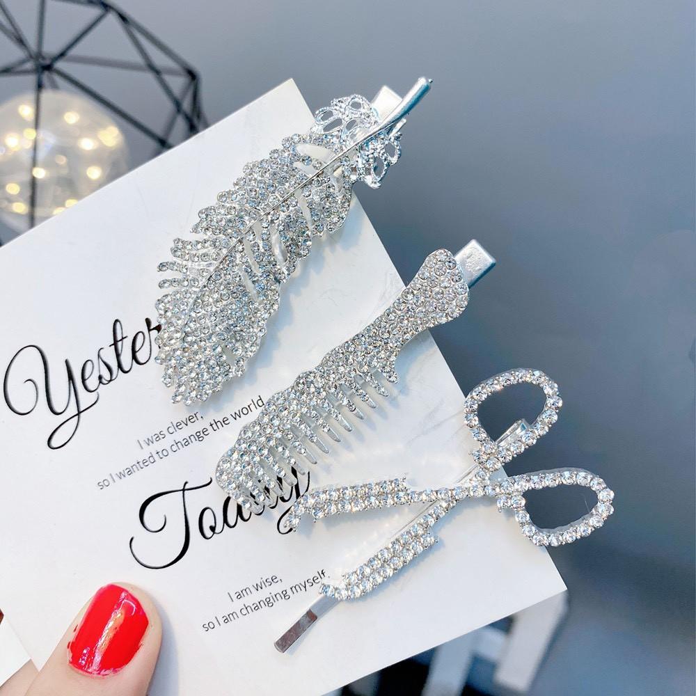 Set 3 Kẹp Tóc Đính Đá Lá Kéo Lược Hàn Quốc Cao Cấp