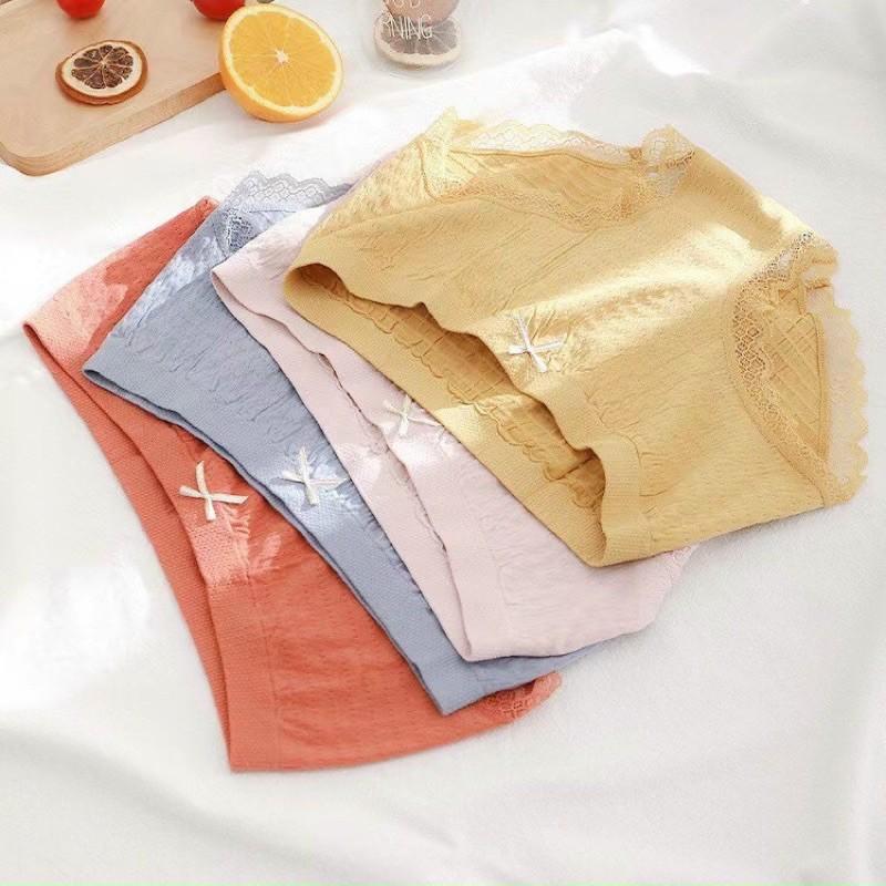 Sét 10 quần lót cotton phối ren lụa vân sọc