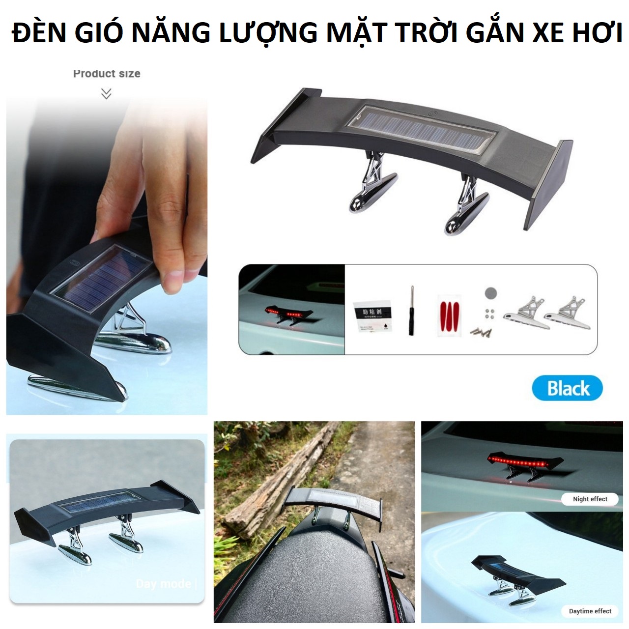 Đèn cánh gió gắn đuôi ô tô xe máy năng lượng mặt trời led cảnh báo kiểu audi chạy đuổi loại tốt siêu đẹp