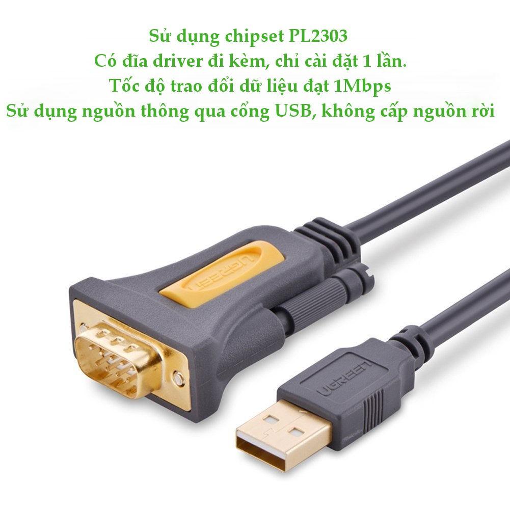 Dây USB 2.0 sang COM DB9 RS-232 chipset PL2303TA UGREEN CR104 - Hàng chính hãng