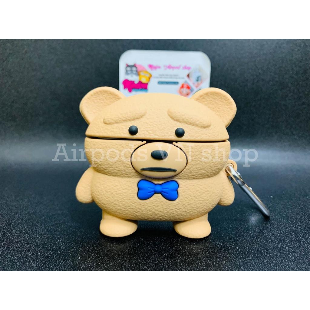 Bao Case Ốp dành cho Airpods 1/2, Airpods Pro gấu kute cột nơ xanh silicon cao cấp