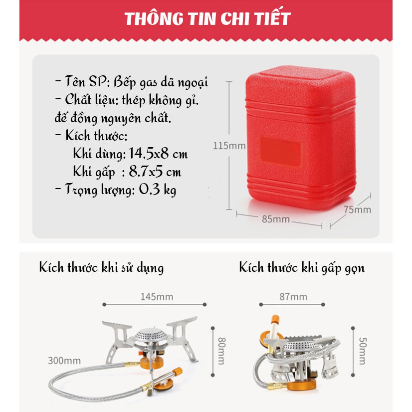 Combo bếp ga mini dã ngoại kèm Bật lửa dài  và đầu chuyển đổi nối vào bình ga mini Gelife1015