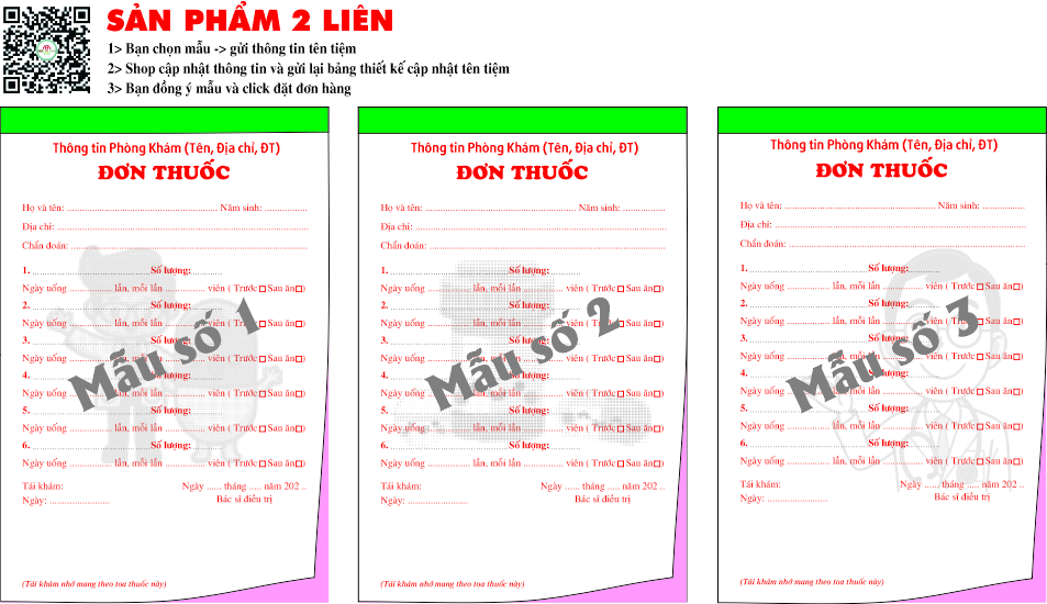 Đơn thuốc 2 liên-Block 10 quyển-chọn mẫu in tên