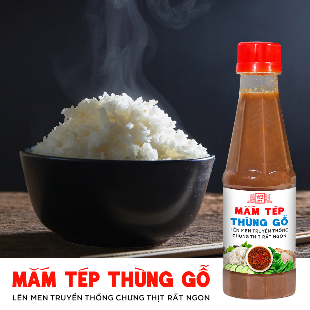 Mắm tép thùng gỗ Làng Chài Xưa chưng thịt rất ngon, lên men truyền thống chai 260g