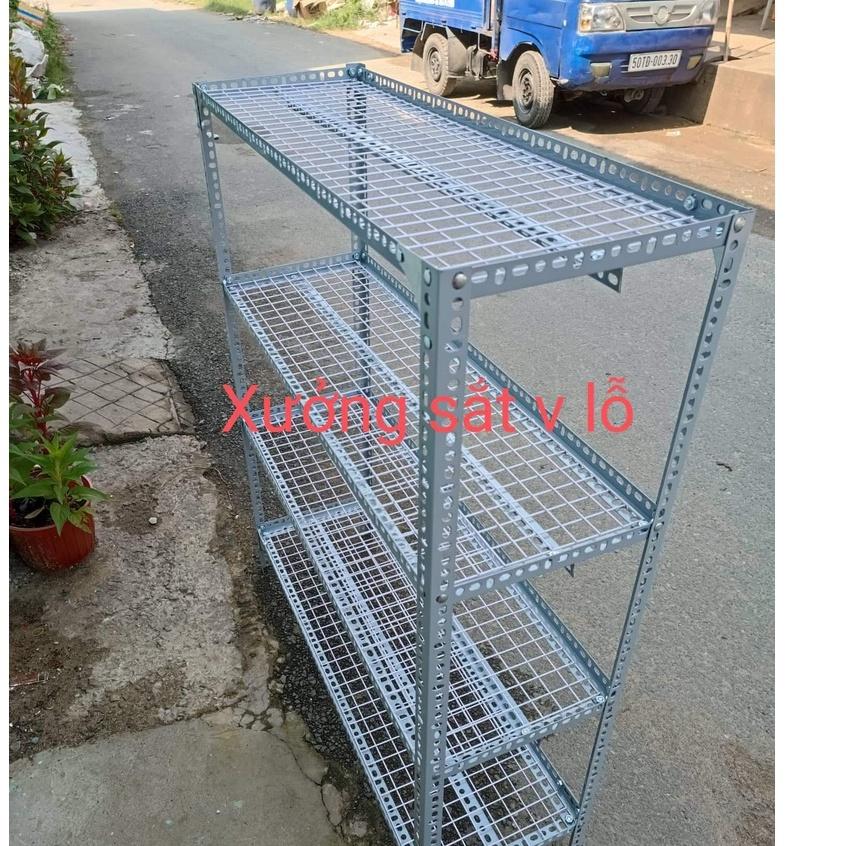 Kệ sắt v lỗ Rộng 30cm x Dài 1,5m ,Cao từ 60cm đến 1,5m ,kệ sắt v lỗ vỉ lưới sắt ô vuông nhiều tầng kệ