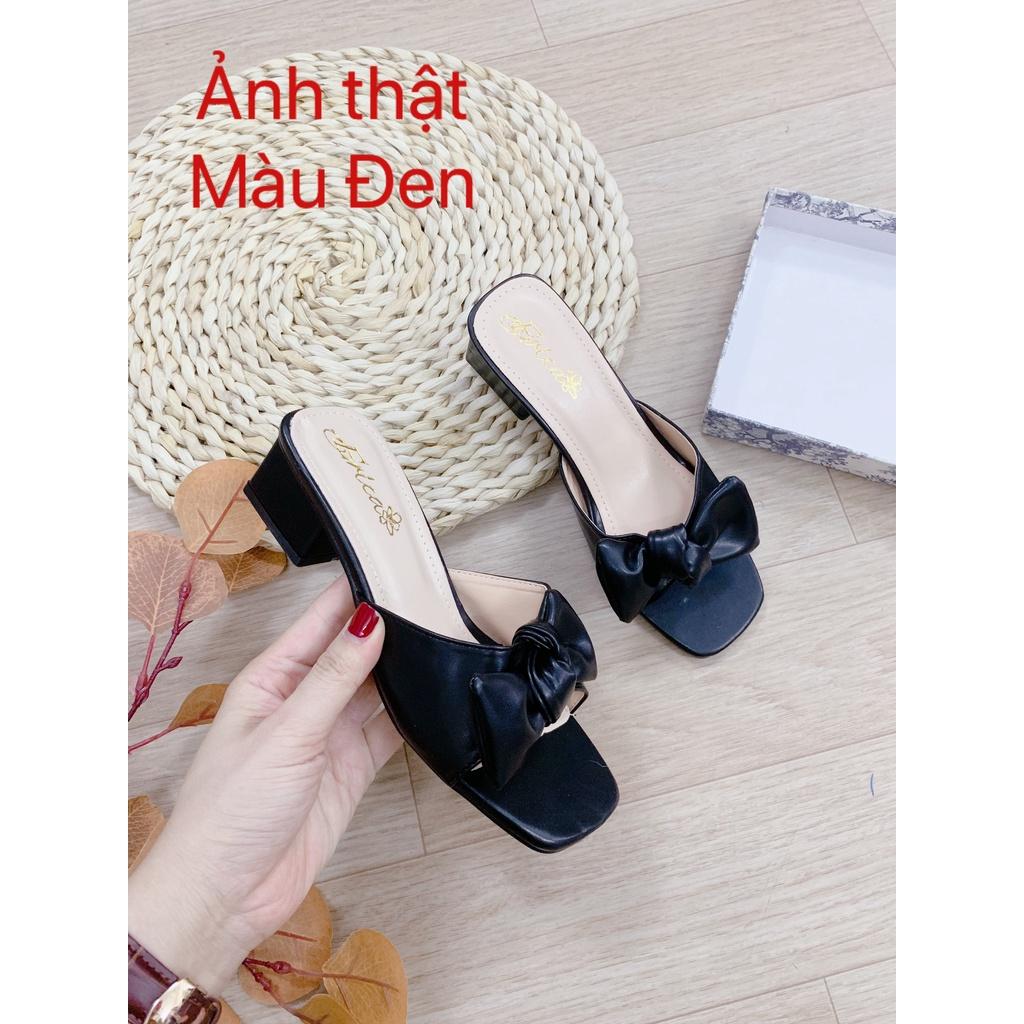 Dép lê nữ quai nơ buộc gót 2cm