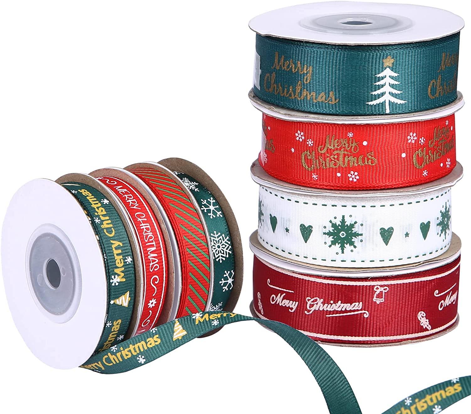 Ruy băng Giáng sinh, Gói 8 Ruy băng Giáng sinh Vải Giáng sinh Ruy băng Giáng sinh Cuộn Ruy băng Satin để trang trí Giáng sinh Gói quà Làm nơ cài tóc May thủ công 10M/Cuộn