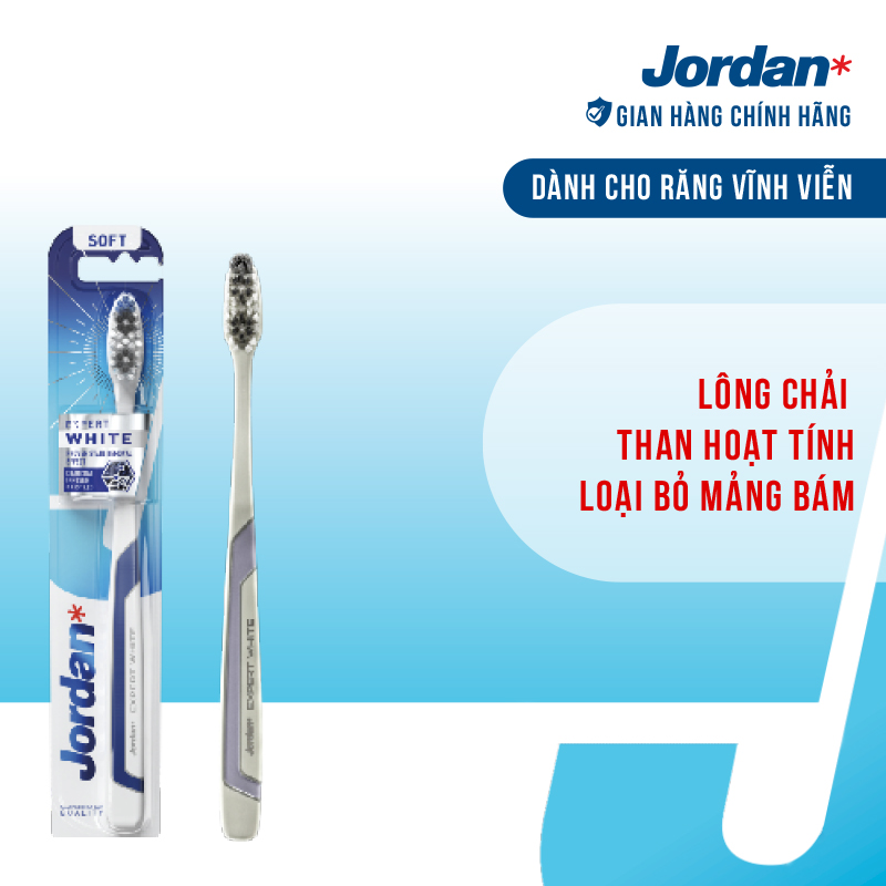 Combo 2 Bàn chải đánh răng Jordan Expert White, Lông chải than hoạt tính siêu mềm xoắn ốc &amp; Công nghệ tẩy sạch mảng bám