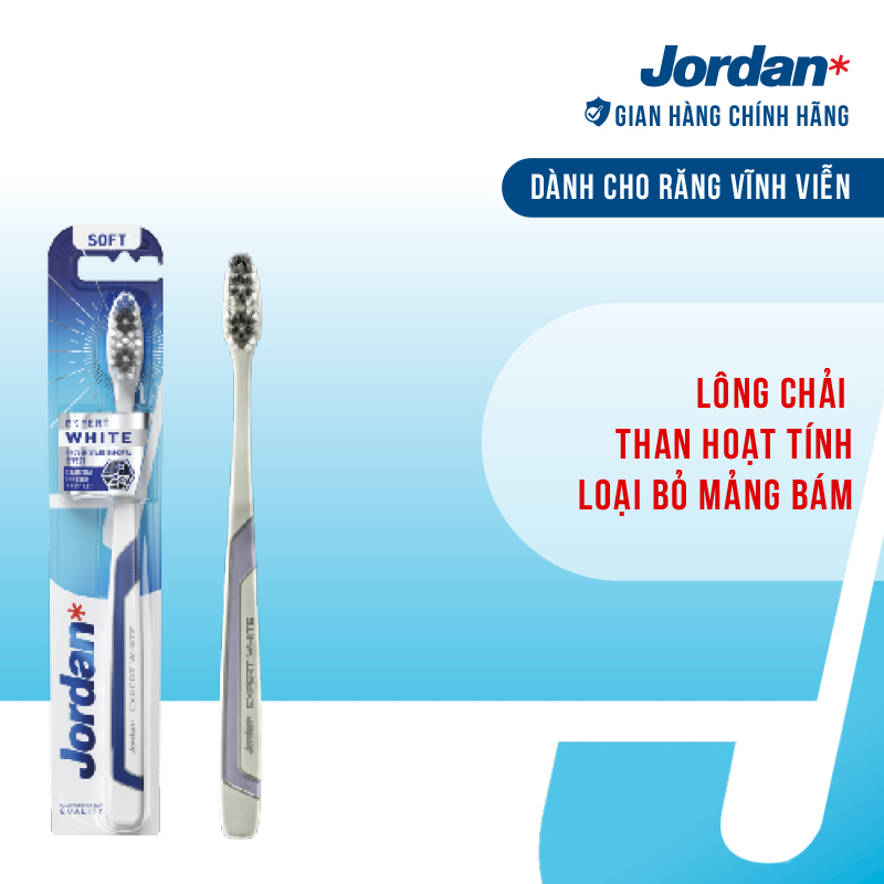 Combo 2 Bàn chải đánh răng Jordan Expert White, Lông chải than hoạt tính siêu mềm xoắn ốc & Công nghệ tẩy sạch mảng bám