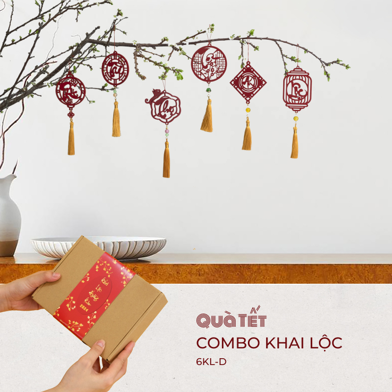 Set 6 dây treo Tết Thư pháp handmade màu đỏ COMBO T6D trang trí mai đào