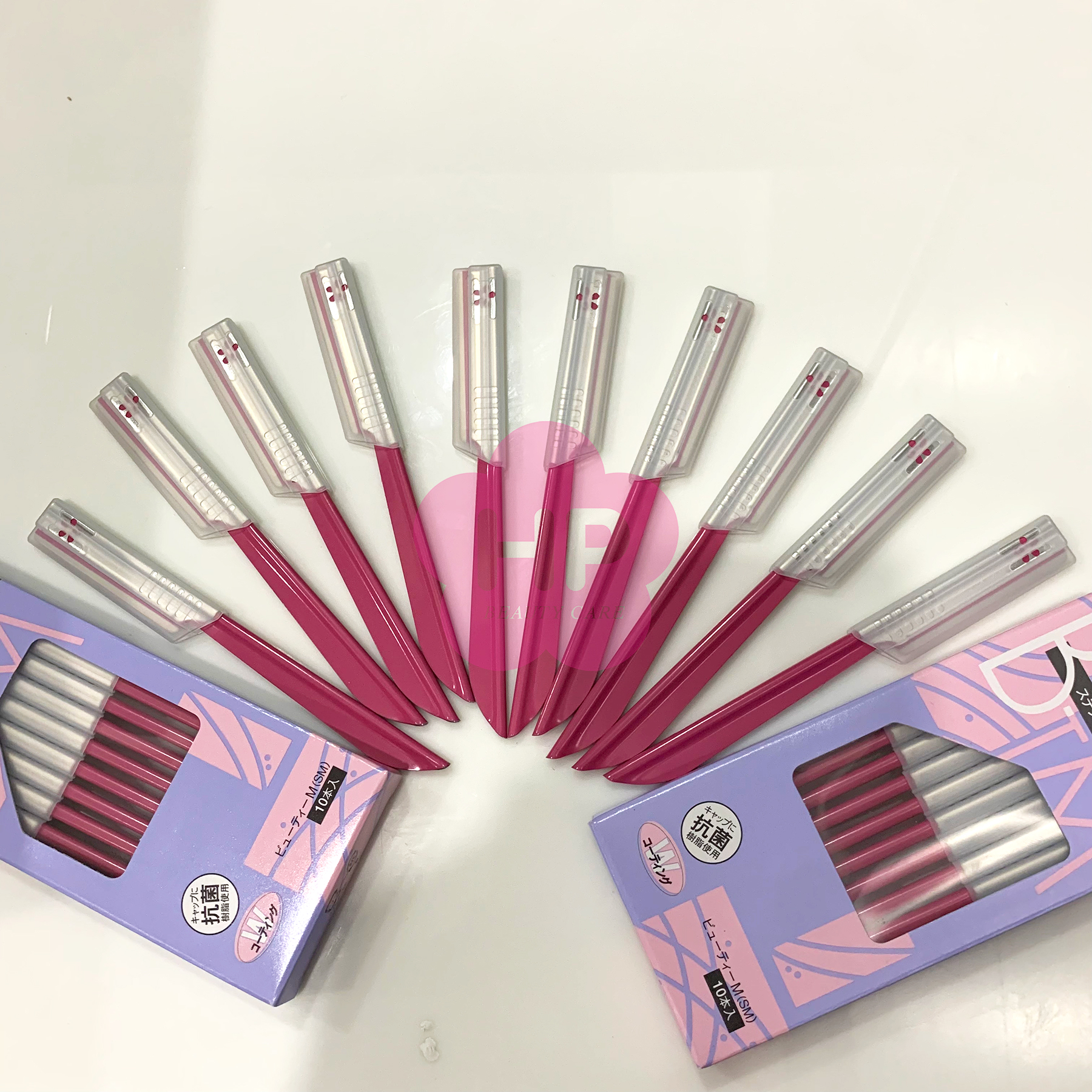 Dao Cạo Lông Mày Cán Dài Bằng Thép Không Gỉ Kai Razor 00743 BTM-10H1 Dành Cho Nữ (Set 10 Cây)