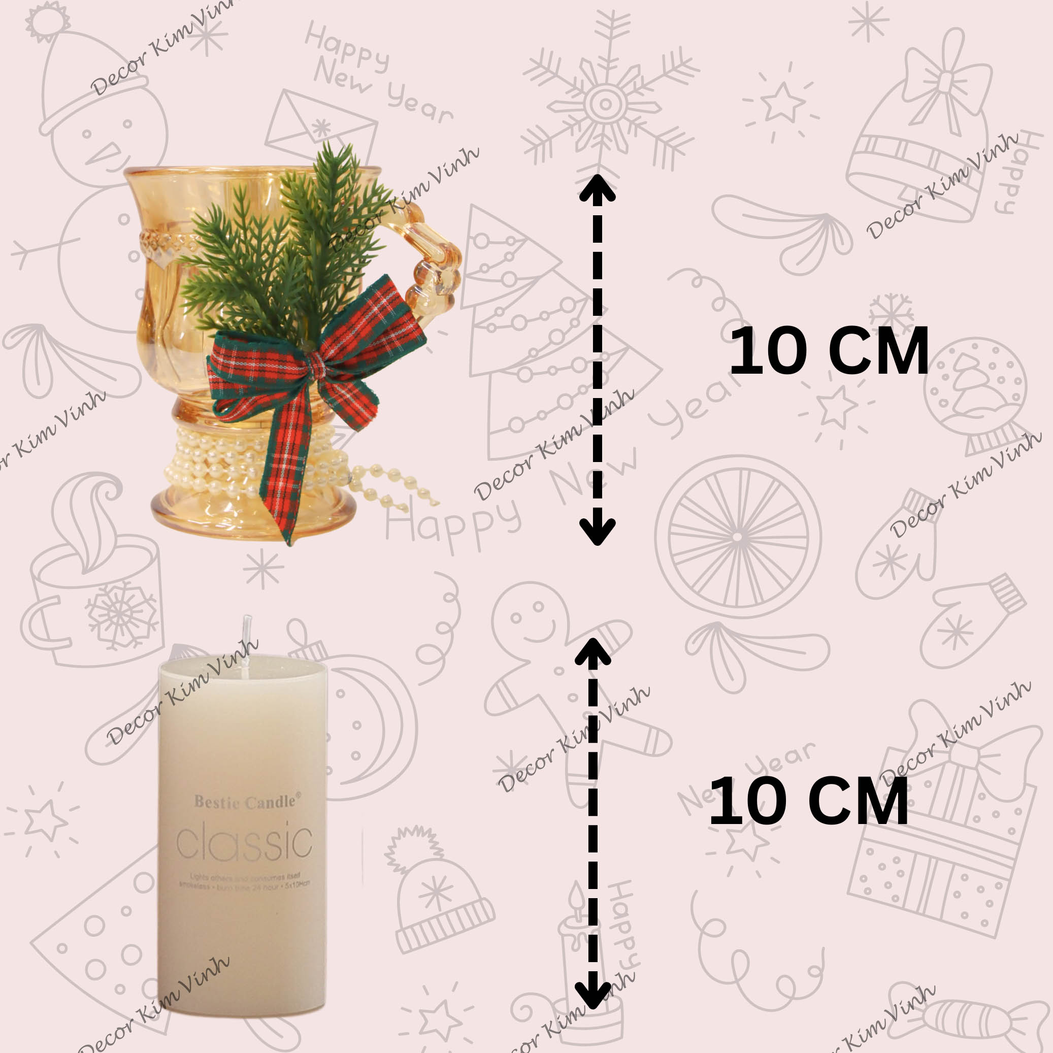 Ly Để Nến Màu Hổ Phách NEN12 Trang Trí Noel Giáng Sinh