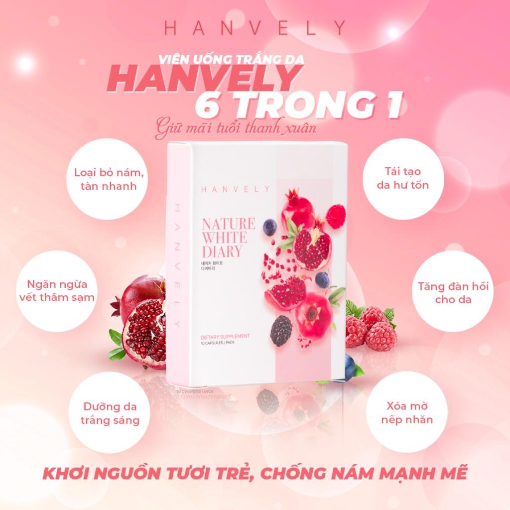 Hộp 10 viên uống trắng da, giảm nám Hanvely Nature White Dairy