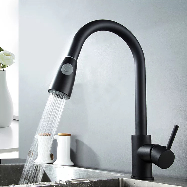VÒI RỬA BÁT DÂY RÚT NANO ĐEN NÓNG LẠNH