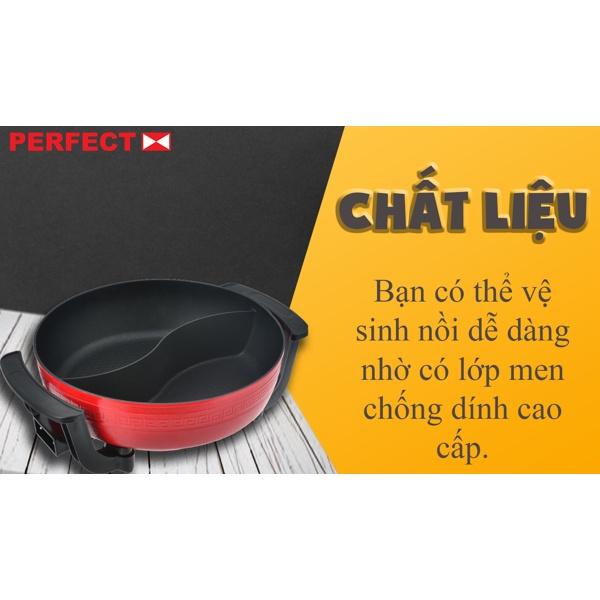 Nồi Lẩu Điện 2 Ngăn Perfect Chống Dính Cao Cấp, Đa Dụng Chức Năng- hàng chính hãng