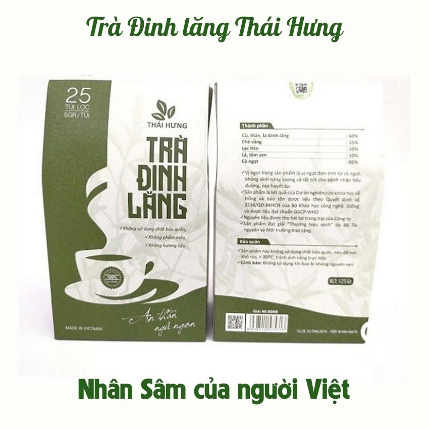 Trà Đinh lăng Thái Hưng 25 túi lọc x 5g - An thần, ngủ ngon, giảm stress (sản phẩm OCOP)