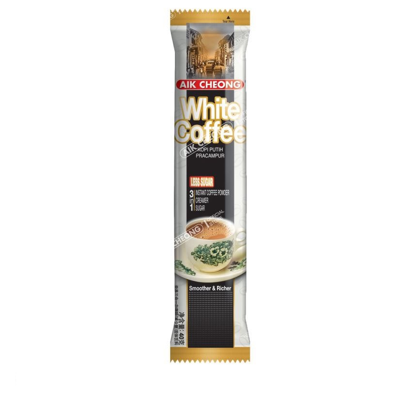 Hình ảnh Cà Phê Trắng Ít Đường Aik Cheong Malaysia - White Coffee Less Sugar - 600g (15 gói x 40g)