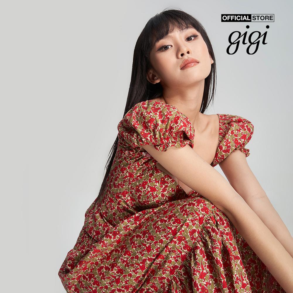 GIGI - Chân váy xếp tầng midi lưng thun họa tiết hoa nữ tính G3302S231510