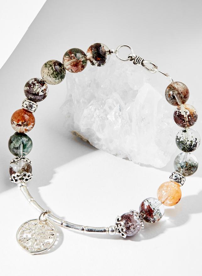 Vòng tay thạch anh ưu linh đa sắc charm cây bạc Ngọc Quý Gemstones