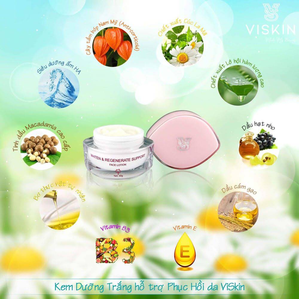 VISKIN WHITEN &amp; REGENERATE SUPPORT FACE LOTION - KEM DƯỠNG TRẮNG HỖ TRỢ PHỤC HỒI DA VISKIN