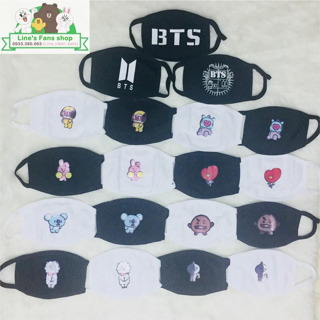 Khẩu trang BT21 BTS - vải in hình 3D (KM tặng Sticker-huy hiệu-bút BT21 BTS) thuthuyshop169