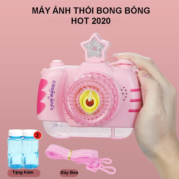 MÁY ẢNH THỔI BONG BÓNG 3IN1 CÓ DÂY ĐEO, ĐÈN NHẤP NHÁY, NHẠC VUI NHỘN CHO BÉ