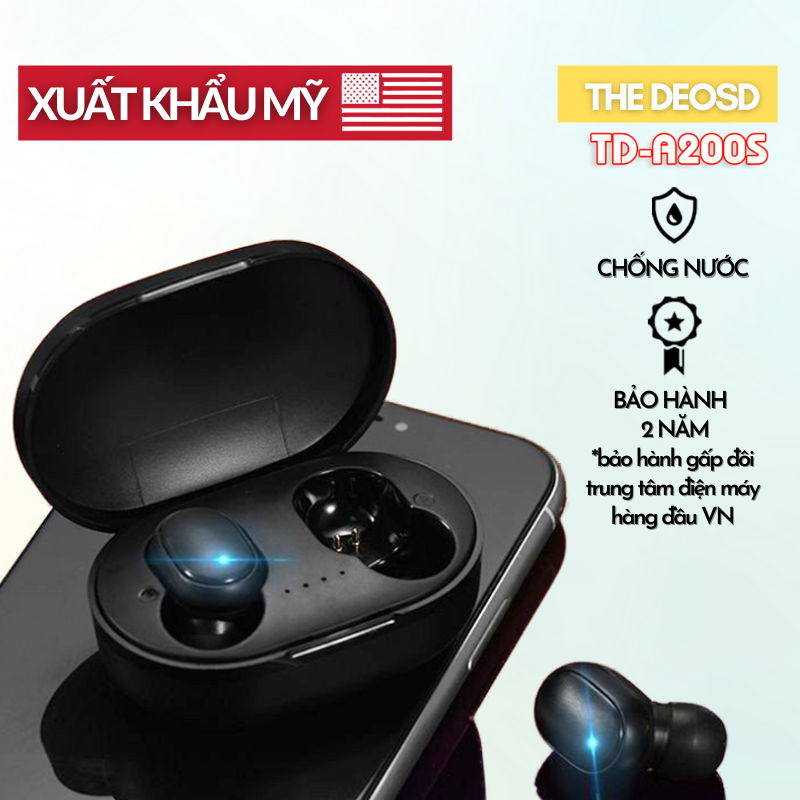 [ XUẤT KHẨU MỸ - NGHE: 12-15H ] - TAI NGHE BLUETOOTH KHÔNG DÂY - CHÔNG MỒ HÔI, CHÔNG NƯỚC - THE DEOSD - TD-A200S - HÀNG CHÍNH HÃNG