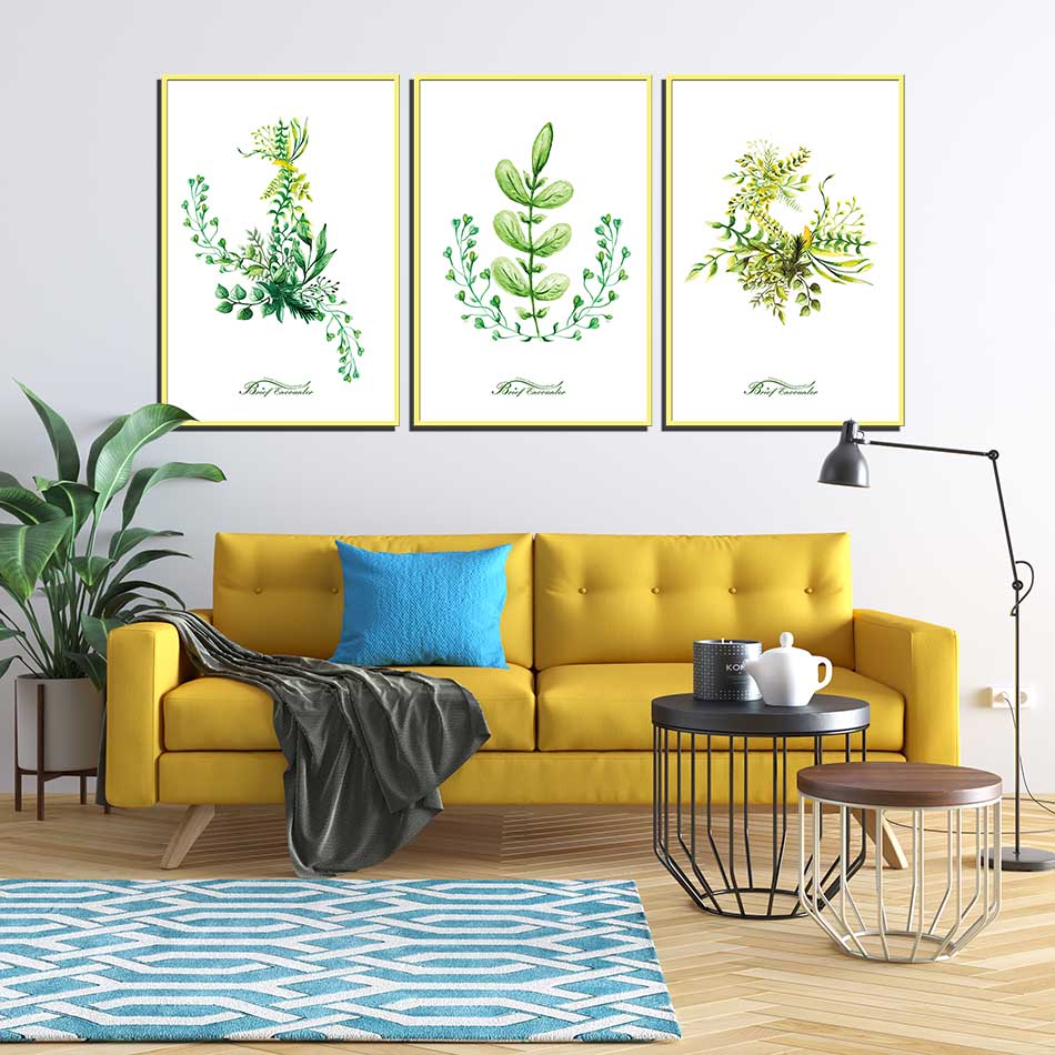 Bộ 3 tranh canvas treo tường Decor Hoa lá phong cách scandinavian - DC075