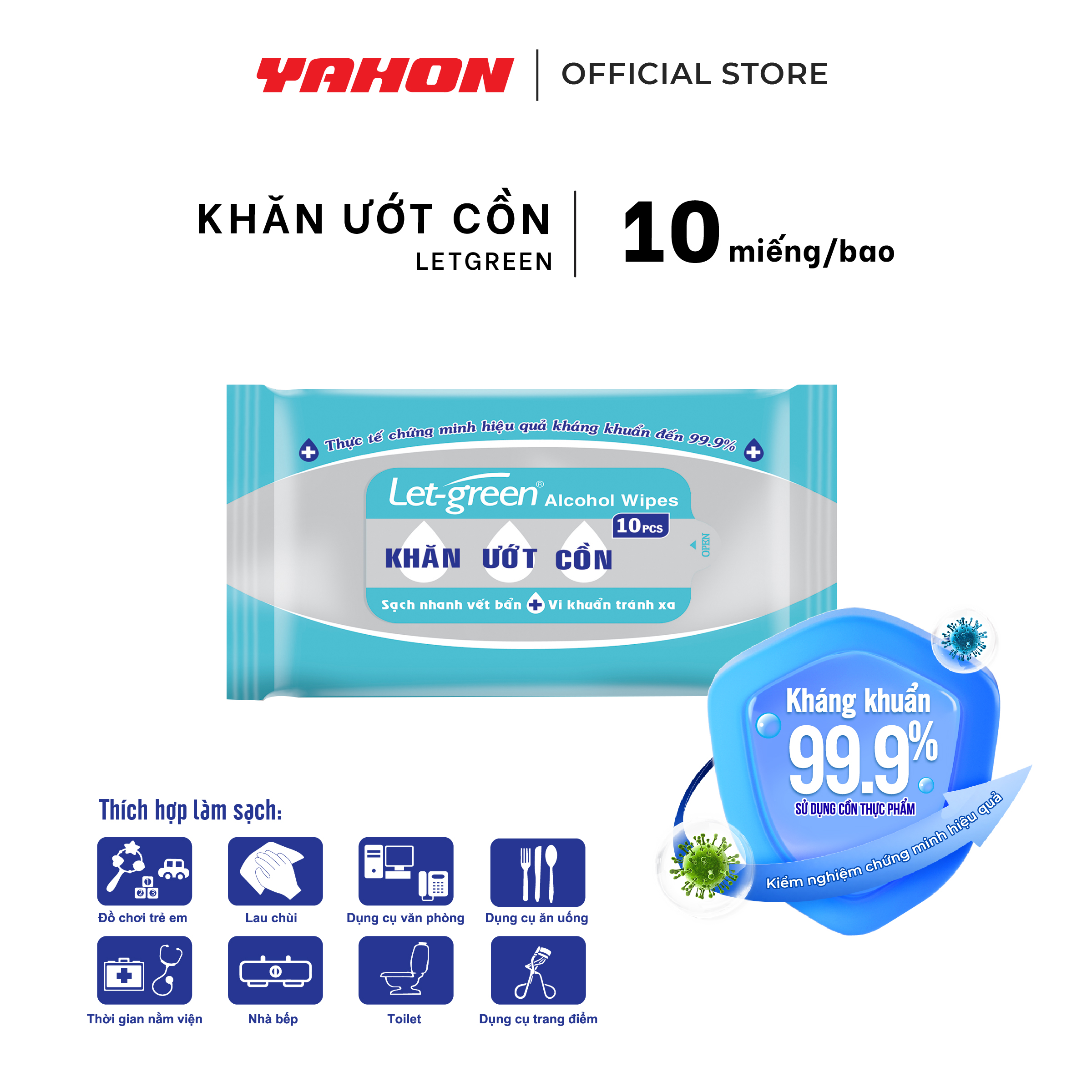 Combo Khăn Ướt Cồn LET-GREEN 10 Miếng/Gói
