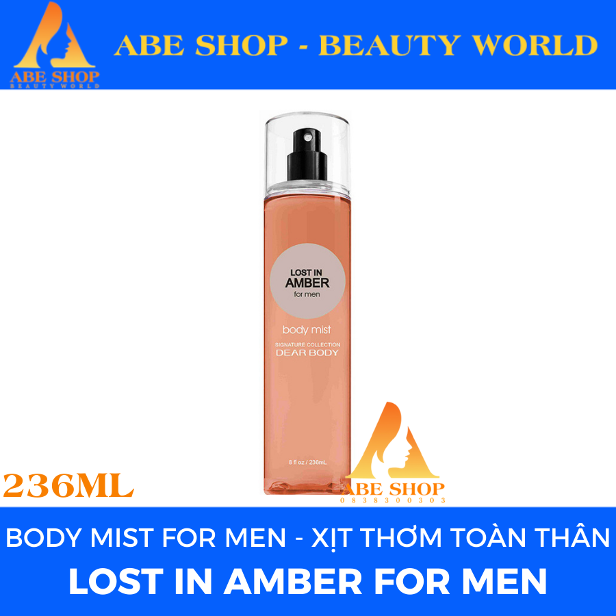 XỊT THƠM TOÀN THÂN Dành Cho Nam - BODY MIST DEAR BODY FOR MEN 236ml - Hương Thơm Nam Tính - Mạnh Mẽ - Lưu Hương 6h