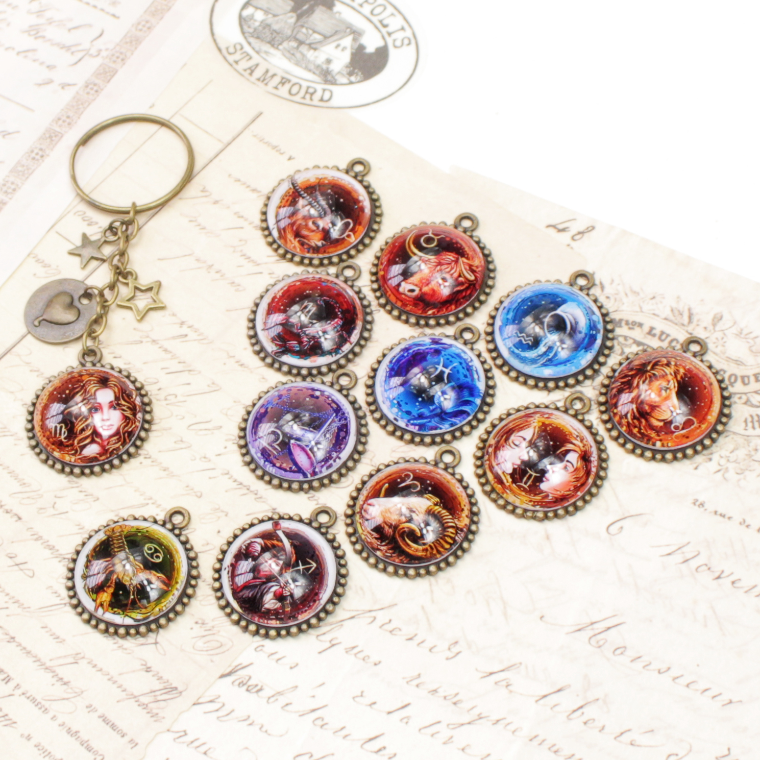 Móc khóa cung hoàng đạo Zodiac 20mm hình cổ điển siêu đẹp 06646-MK0033