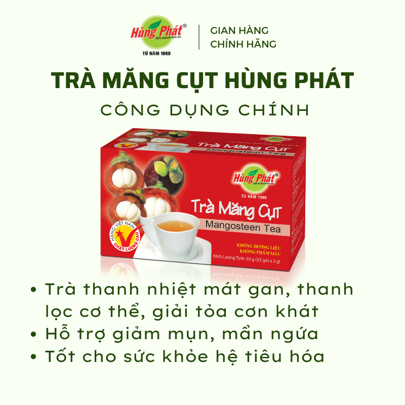 Trà Măng Cụt Giải Khát Thanh Nhiệt Cơ Thể Da Đẹp Dáng Xinh Hộp 25 Gói - Trà Hùng Phát