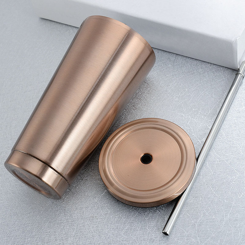 Cốc Ly 2 lớp inox 304 CR500, chống nóng, có nắp và ống hút, cỡ lớn 500ml, dùng được trên xe hơi