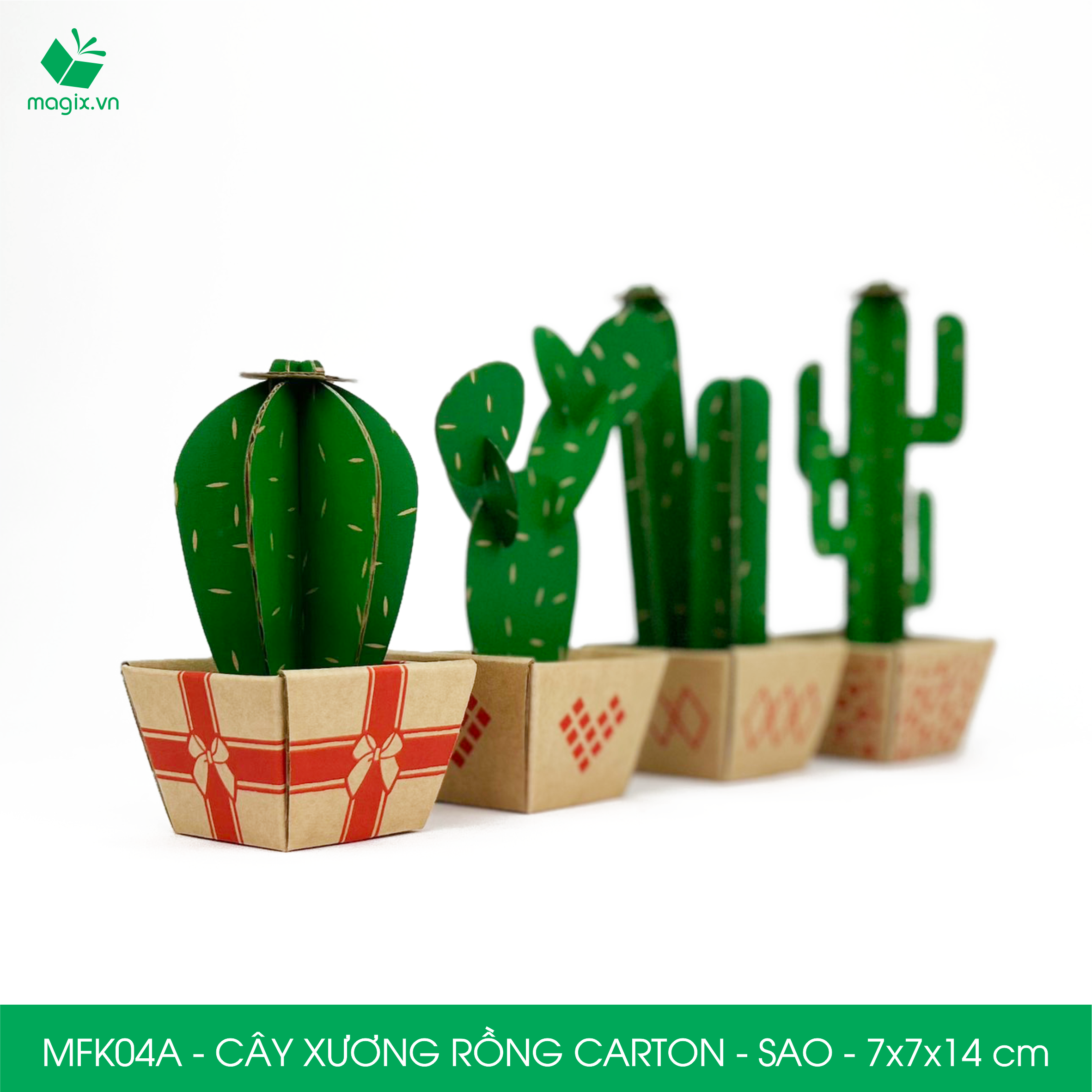 MFK04A - 7x7x14 cm - Cây xương rồng lắp ráp bằng giấy carton để bàn trang trí, bộ xếp hình sáng tạo
