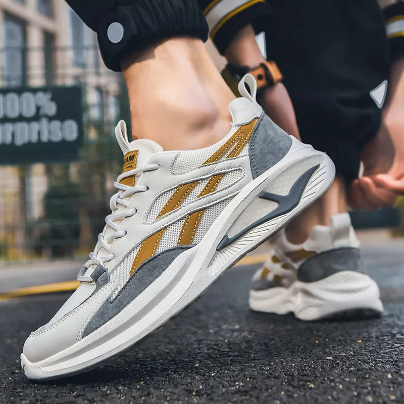 Giày Thể Thao Nam GEMI - Giày Sneaker Màu Trắng Viền Đen - Trắng Viền Vàng, Giày Thể Thao Mẫu Mới Hot Trend 2022 - G5190
